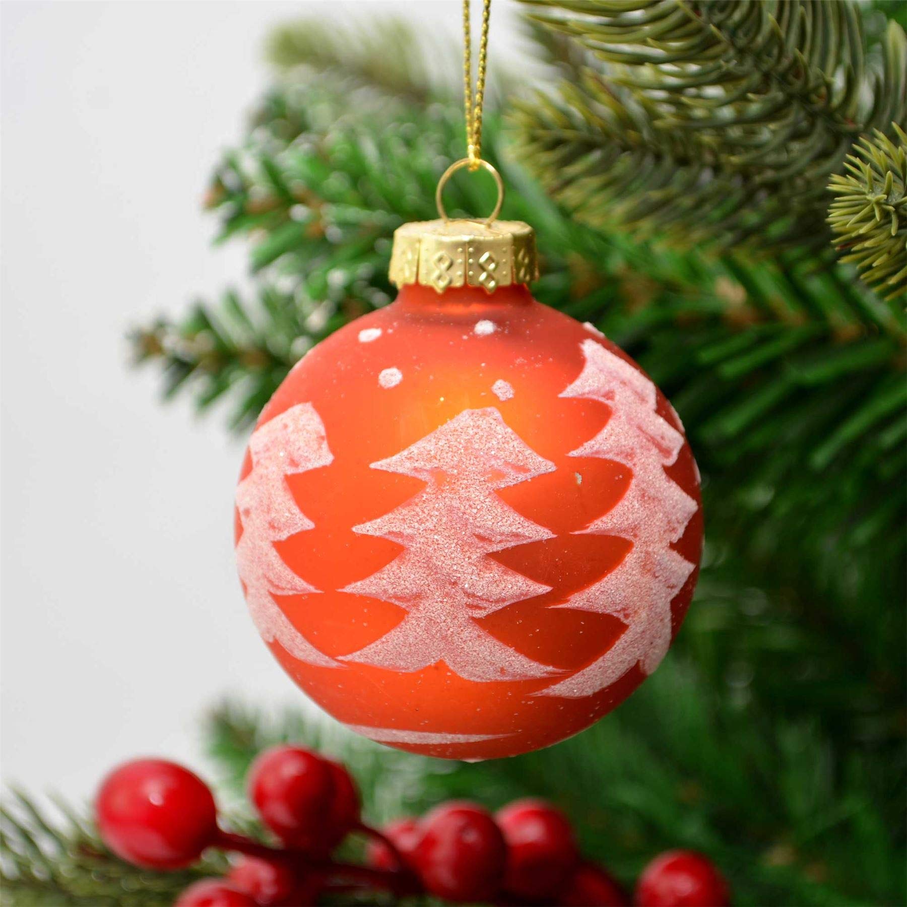 Shatchi 6pcs Hand Printed Glass Christmas Tree Baubles Balls Hanging Ornaments Decorations Seasonal Home Décor Xmas - Image 3