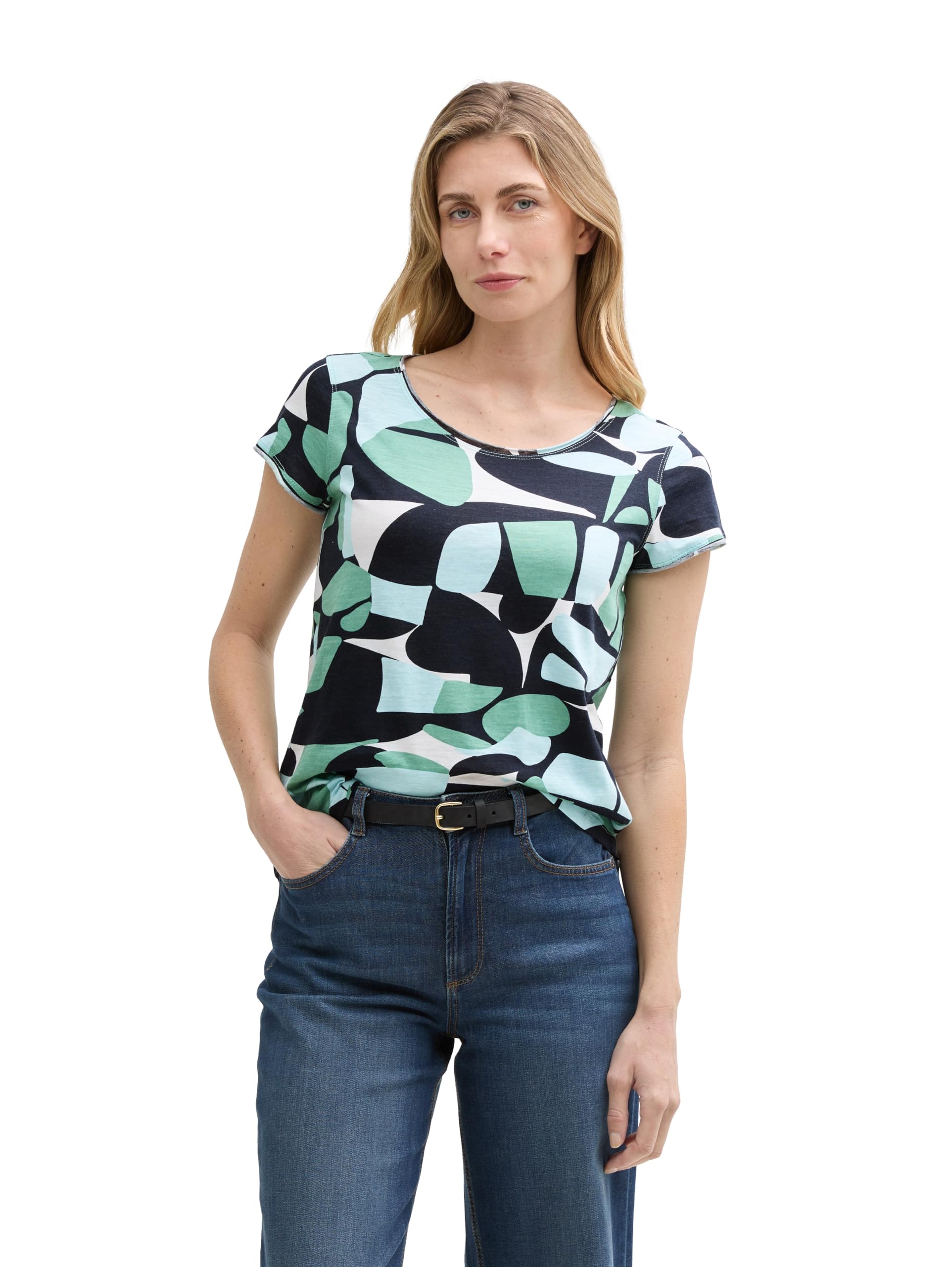 Tom Tailor Damen T-Shirt mit Rundhalsausschnitt