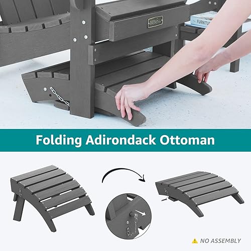 Miniatura 3 de SERWALL Otomana Adirondack plegable para silla Adirondack, reposapiés plegable Adirondack sin montaje, resistente a la intemperie, reposapiés