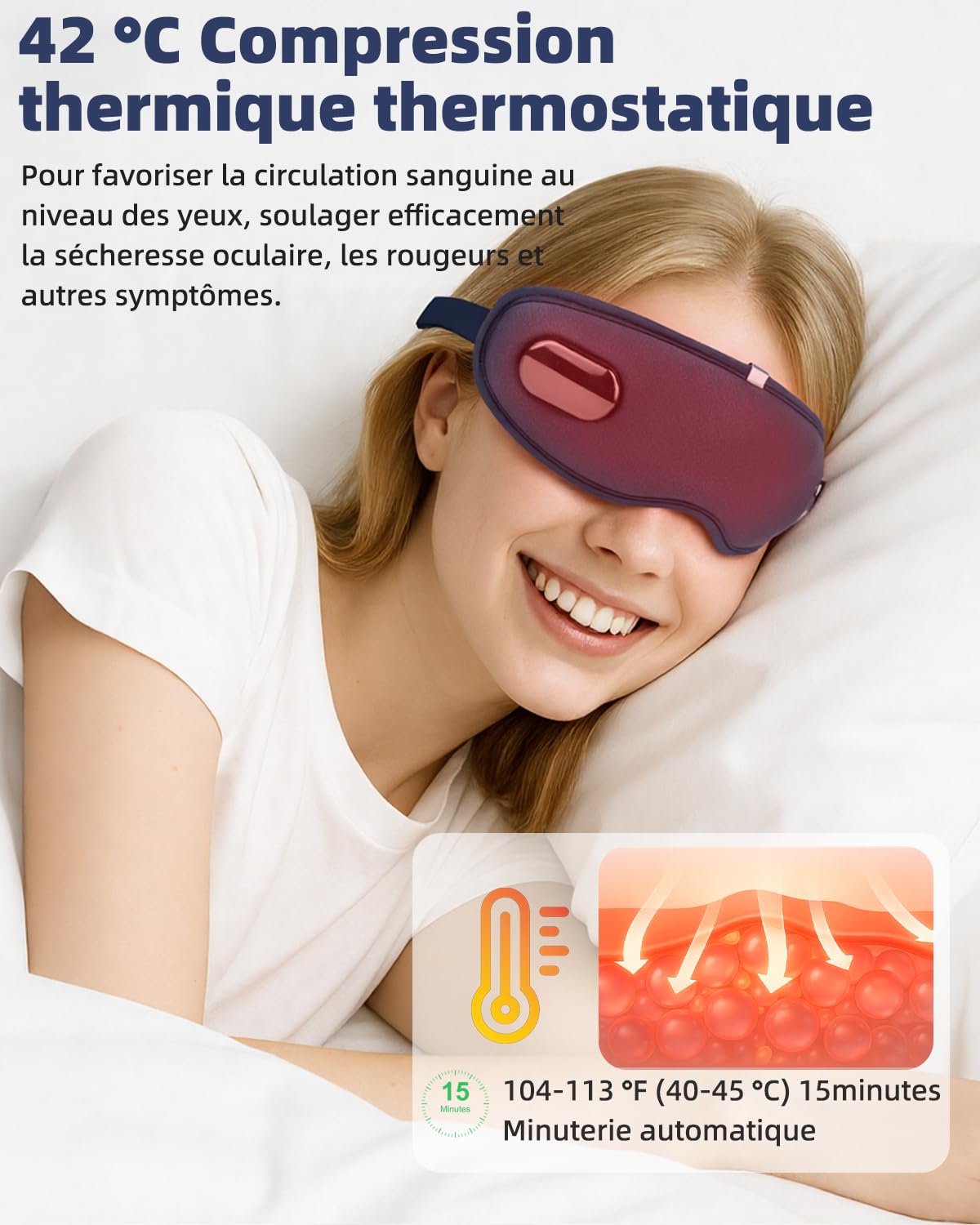 Eye Massager, masque électrique pour les yeux avec chaleur et vibration, masseur de tête pliable à 6 modes pour réduire la fatigue oculaire, soulager les maux de tête, cadeaux pour la famille