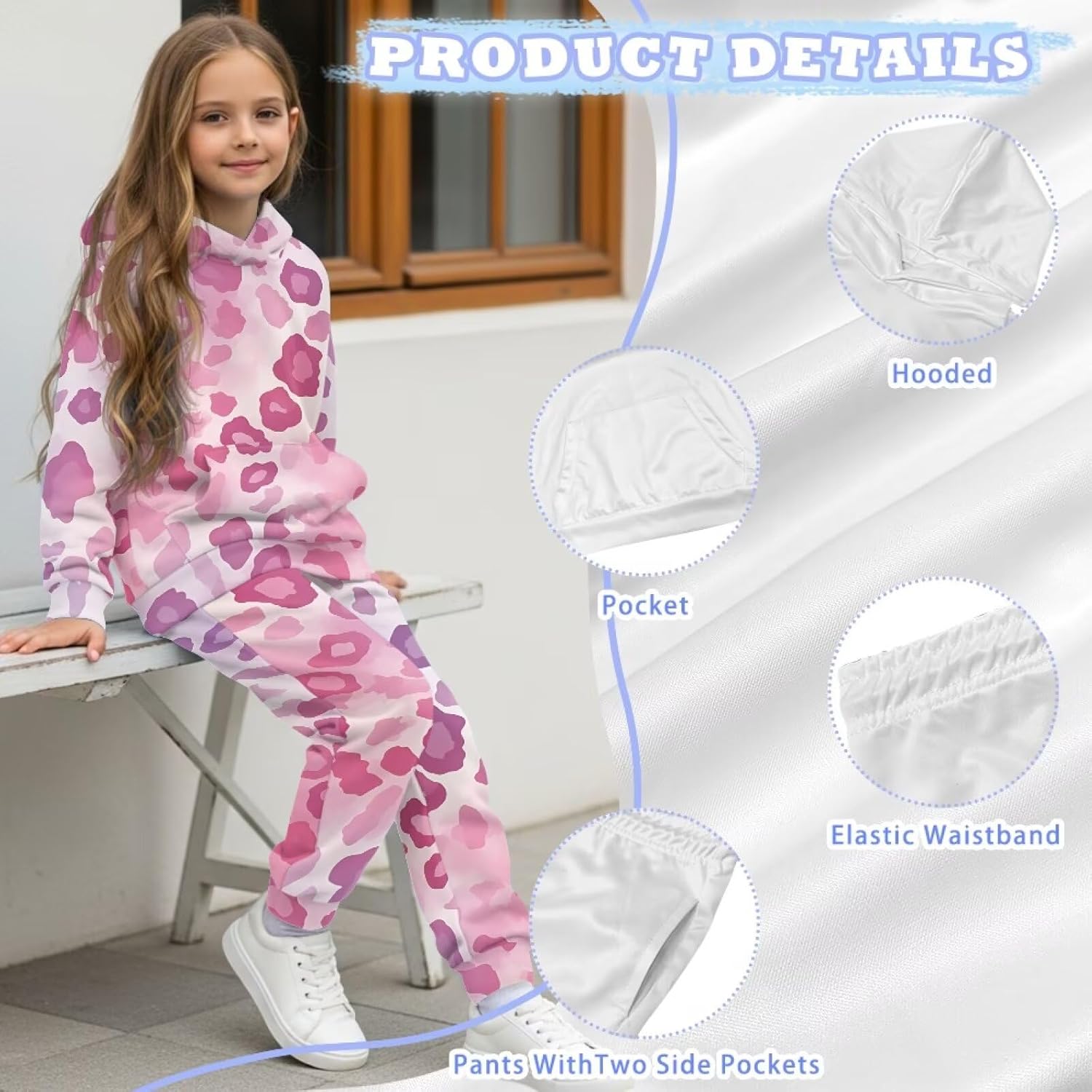 Girl's Boy's Hooded Tracksuit Pullover Sweatshirt Jogging Pants Set 2 Pieces Sweatsuit for Age 5-12 Years