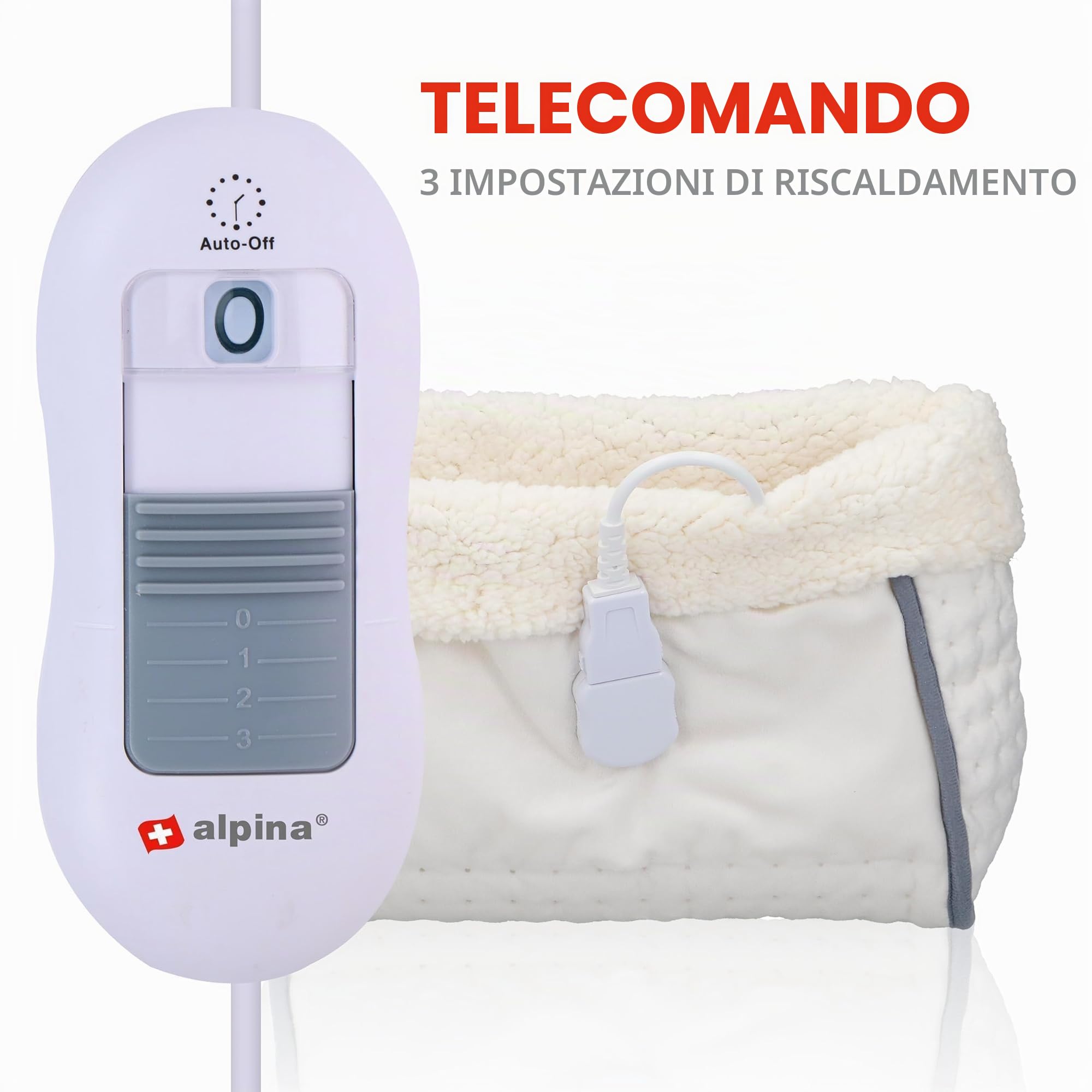 alpina - Scaldapiedi elettrico a 3 livelli di calore, rivestimento interno lavabile, 100 Watt, bianco/grigio, 30 x 30 x 23 cm