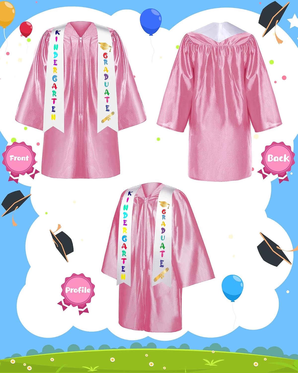 Sasylvia 9 Pcs Kindergarten Preschool Graduation Gown Cap Set with 2026 2027 Tassel Kids Graduation Stole Rings Certificate