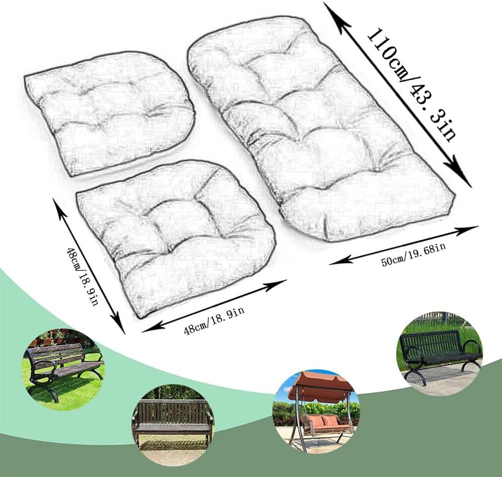 Set di 3 cuscini da esterni in vimini, include divanetto e 2 cuscini per sedia a forma di U, per interni ed esterni, trapuntati, cuscini di ricambio per divano e poltrone