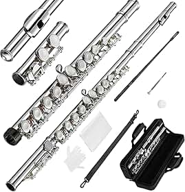 VEDO Flauta C maior Transversal Kit - Boca Corte Biselado, Premium instrumento musical Chaves Ajustáveis, Estojo Portátil e Som Fluido Ideal para Bandas Marciais Presentes Musicais