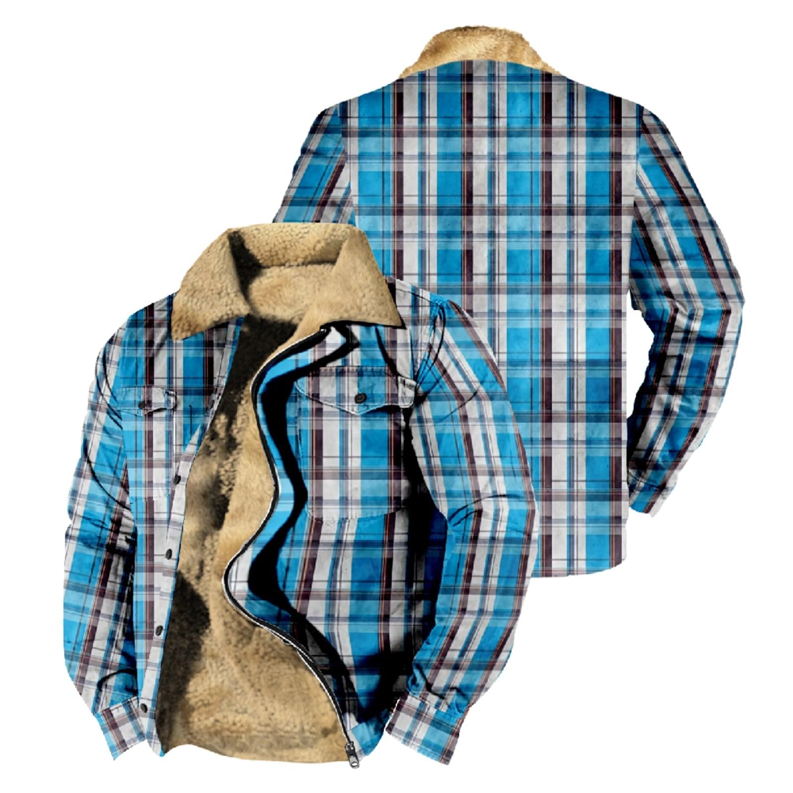 Giacca invernale da uomo foderata in pile a quadri, calda giacca a vento in stile vintage western con tasche con cerniera