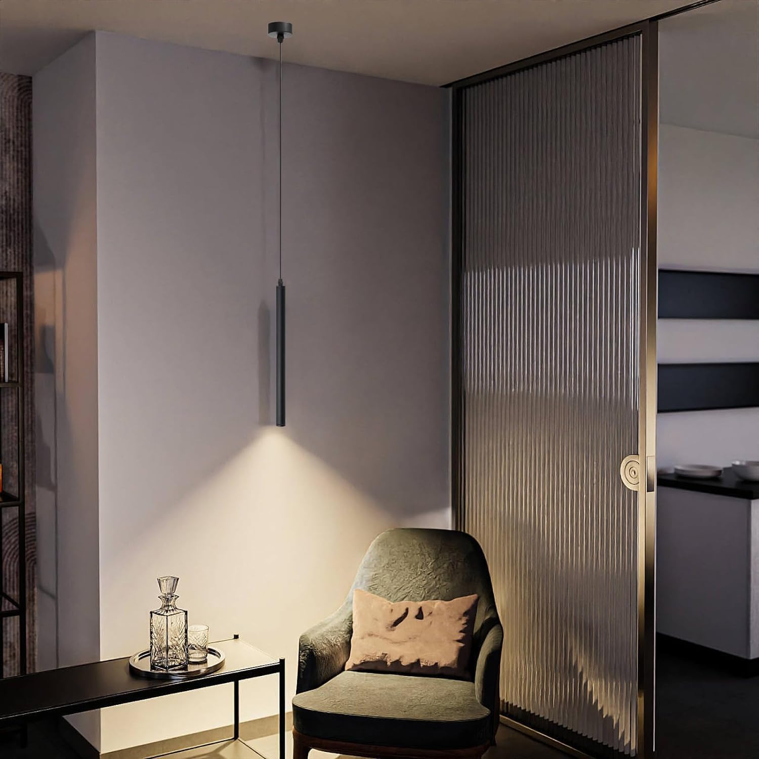 JBZ LED Pendant Light with Height Adjustable, 3000K Pendant Lighting for Kitchen Island, Modern Cylindrical Chandelier for Hallway, Bedroom, Dining Room, Bar, Living Room Lighting (50cm/1.64ft)