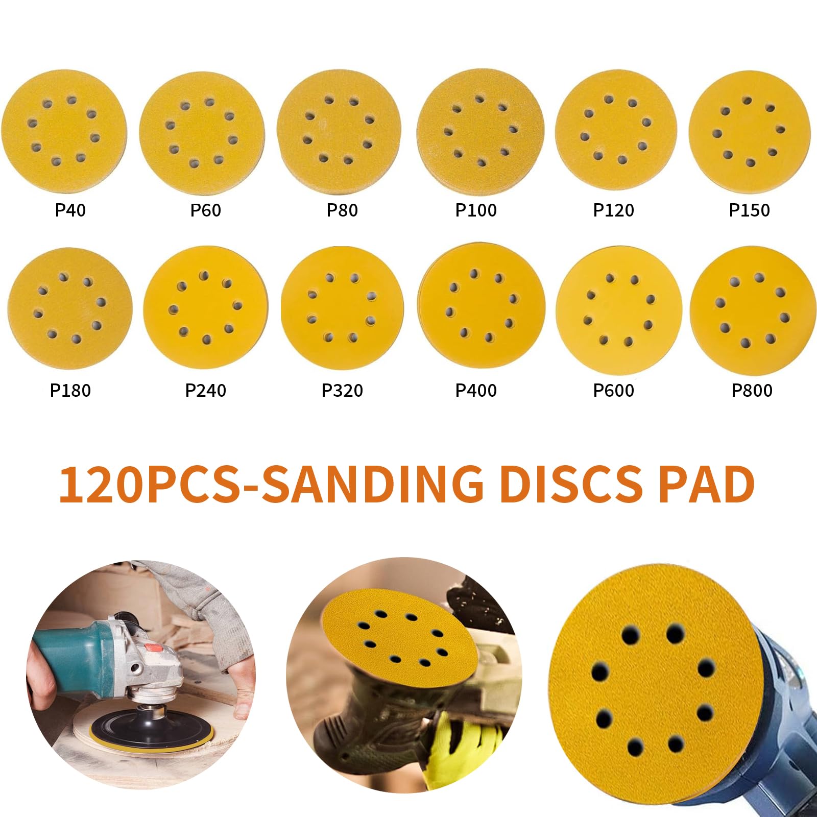 Disques De Ponçage 125 Mm – Lot De 70, Grain P80, 8 Trous – Pour Ponceuse Excentrique 125 Mm, Abrasif Durable