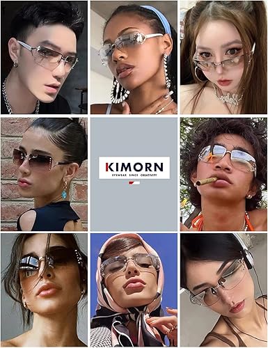Vista 2 de kimorn Lentes de sol rectangulares para mujeres y hombres, elegantes sin marco, de moda, retro, estilo de los años 90, marco cuadrado vintage K1314