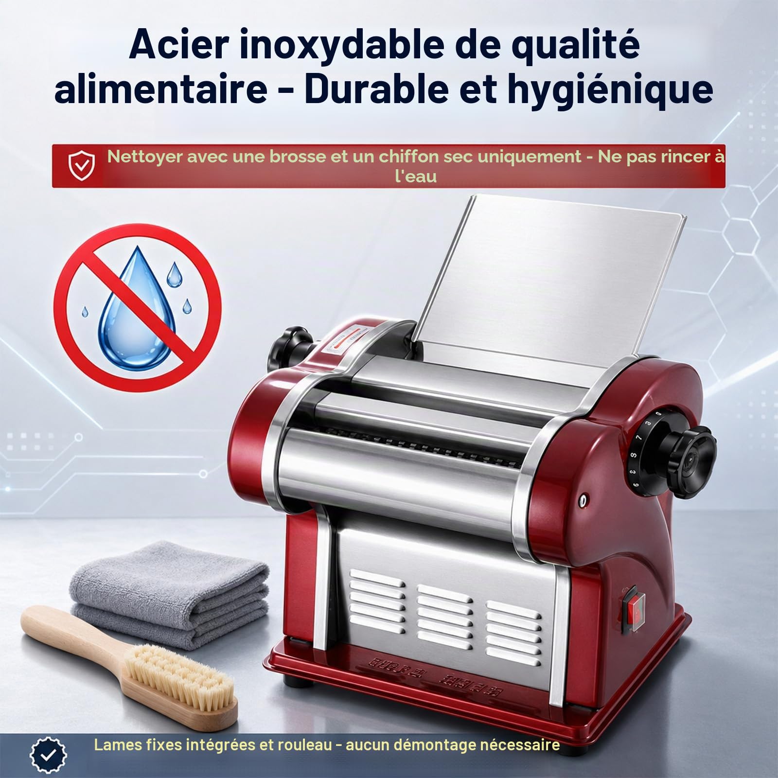 Machine à Pâtes Électrique avec Rouleau à Pâtes et Double Lame en Acier Inoxydable, Fabrication de Nouilles Fraîches à la Maison, 1.5mm (Rond) & 4mm (Plat), Pour Usage Domestique et Commercial
