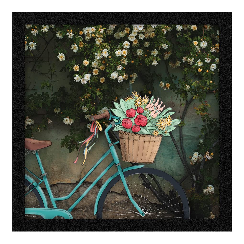 ArtX Paper Vintage City Street Cycle Wall Art, Frame Wall Art Painting, Multicolor, Abstract, 13X13 in, Set of 1