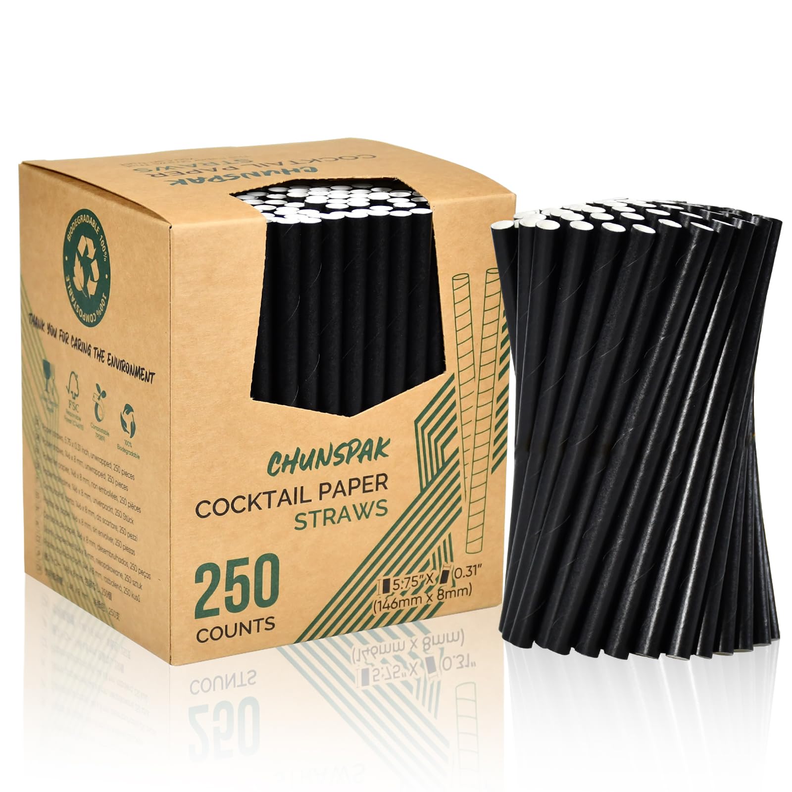 Pajitas de papel desechables de 14,6 x 0,8 cm, 250 unidades, para cócteles, margaritas, bebidas mixtas, hogar, bar y restaurantes