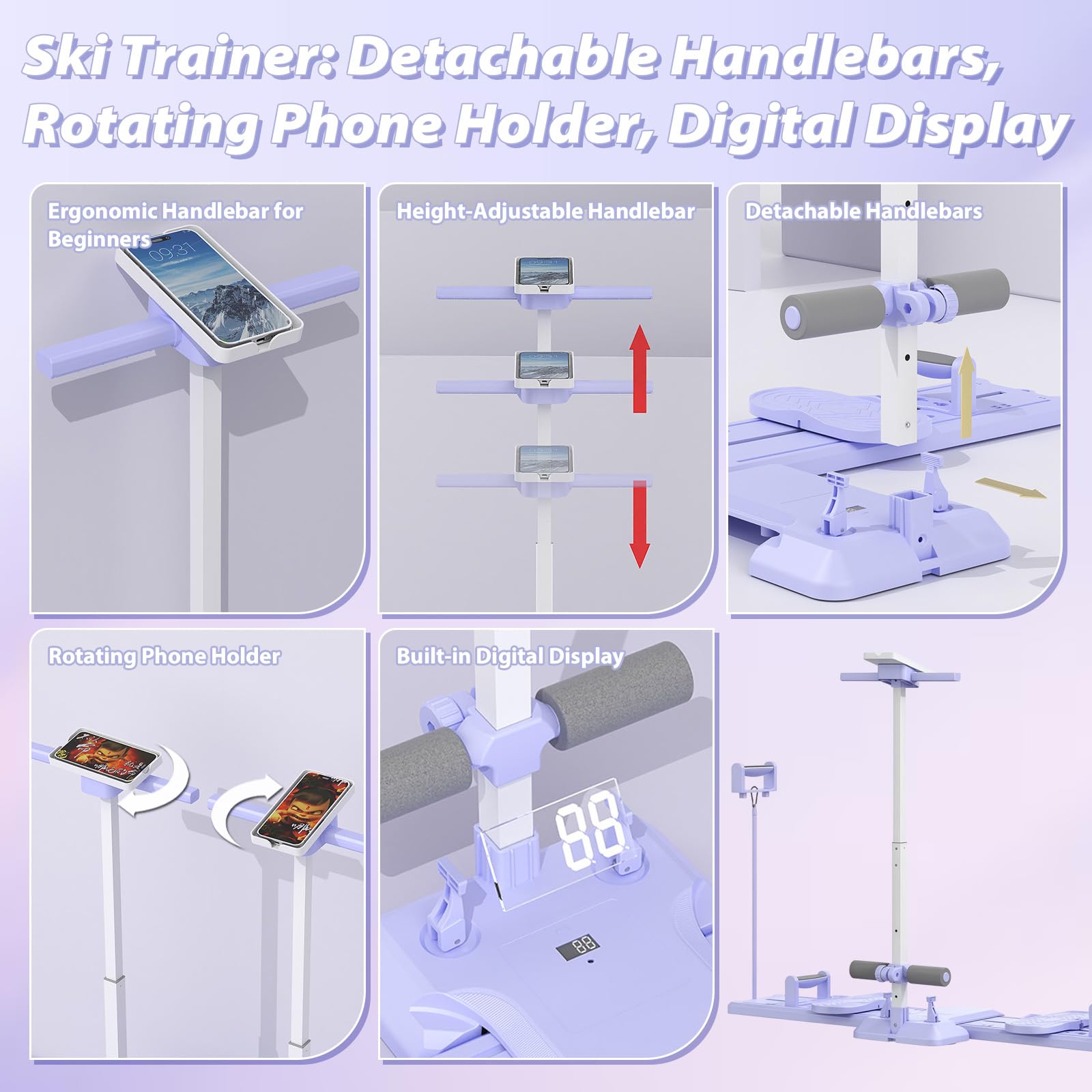 5-in-1 Ski-Maschine, Ski Trainer, Ski Simulator, Klappbarer Beintrainer, Figurformung Cardio Fitnessgerät für Zuhause, Pilates Reformer Board für Körperskulptur, Core, Gesäß und Armtraining