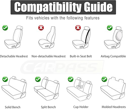 Miniatura 9 de CAR PASS Juego completo de fundas impermeables para asiento de automóvil con EVA compuesto de 0.197 in, funda de asiento de automóvil de neopreno