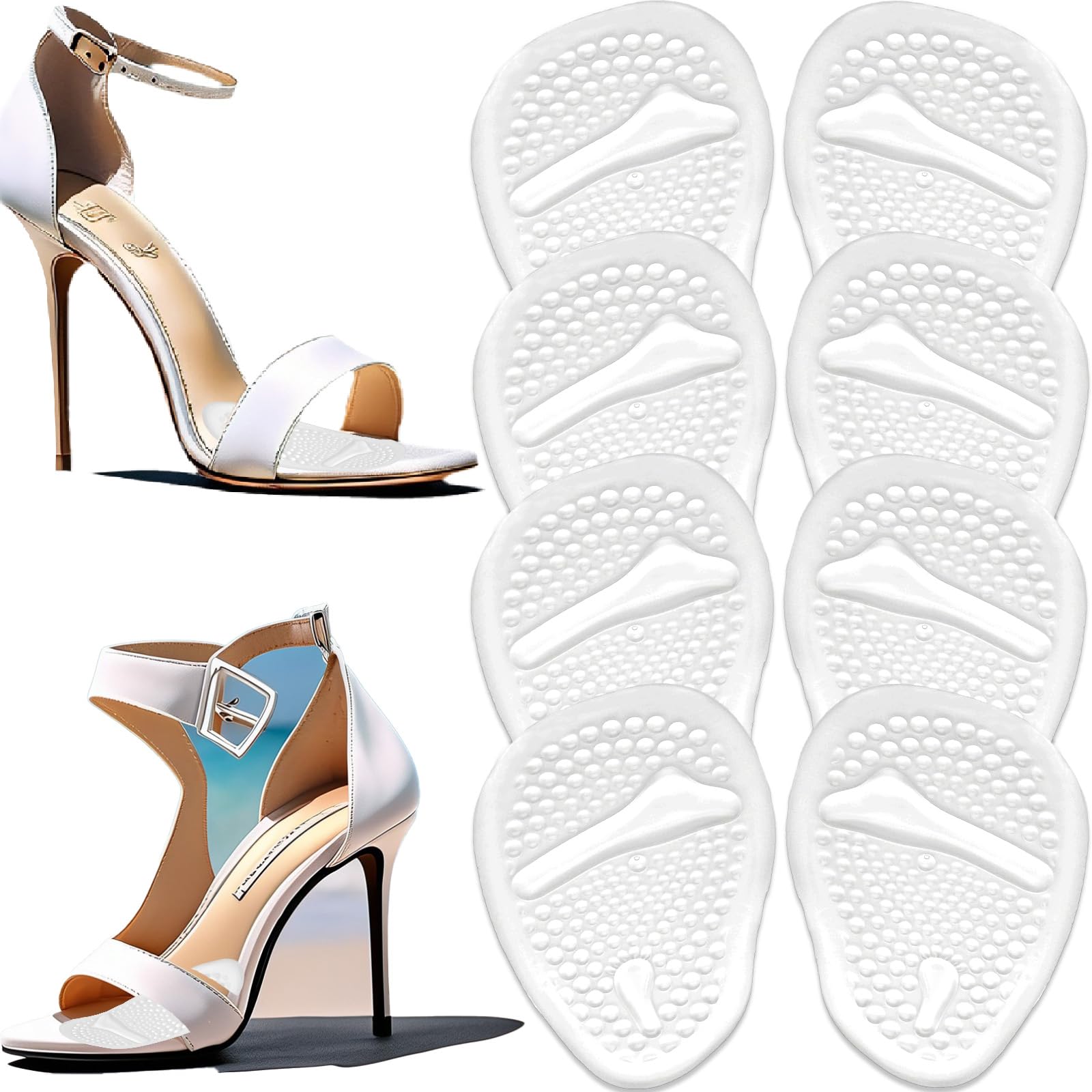 4 Pairs Gel Metatarsal Pads Ball of Foot Cushions, Non Slip Heel Cushions for Foot Pain Relief and Comfort Heel Pads Heel Inserts for Women and Men