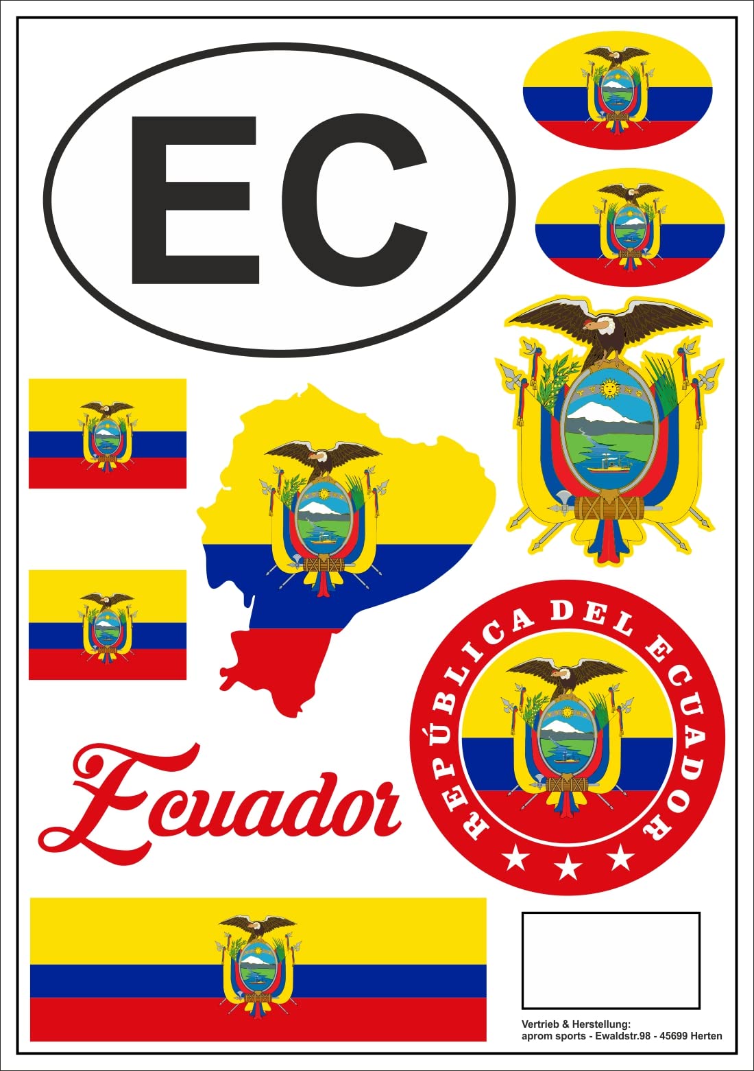 Daged Multi-Coloured Ecuador Sticker Card Sticker Sheet - Car, Motorcycle, Biker Flag, Decoration Ak