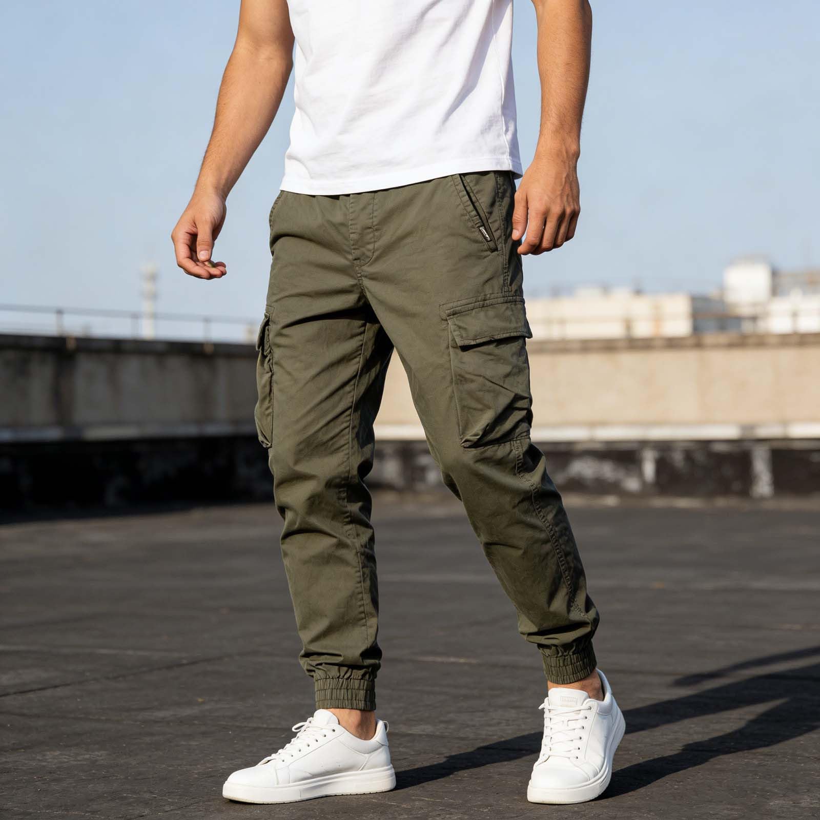 Mens Cargo Pants Athletic Joggers Elastic Waist Multiple Pockets Sweatpants Ankle Cuffs Casual Outdoor Workout Trousers — view 5
