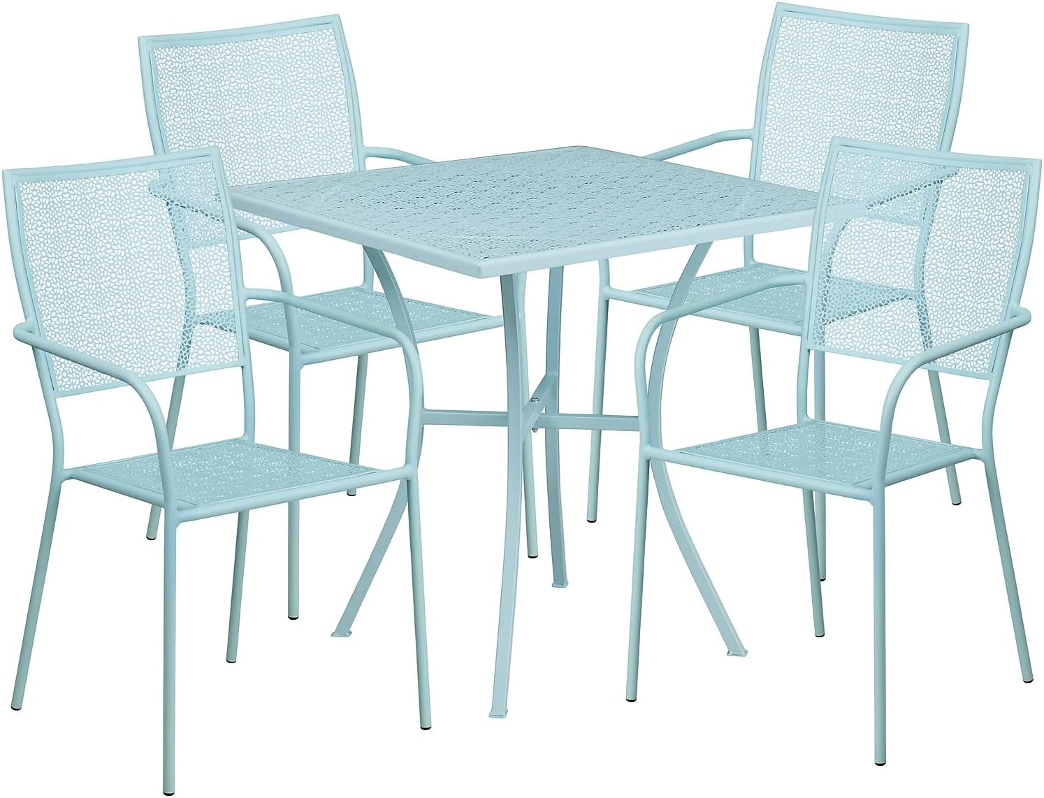 Flash Furniture Oia Commercial Grade 35.5" Square Black Indoor-Outdoor Steel Patio Table Set with 4 Square Back Chairs