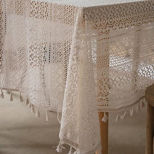 Miniatura 5 de Mantel bohemio hecho a mano con diamantes de ganchillo, mantel de lino bordado beige para boda, mantel rectangular elegante para decoración de mesa