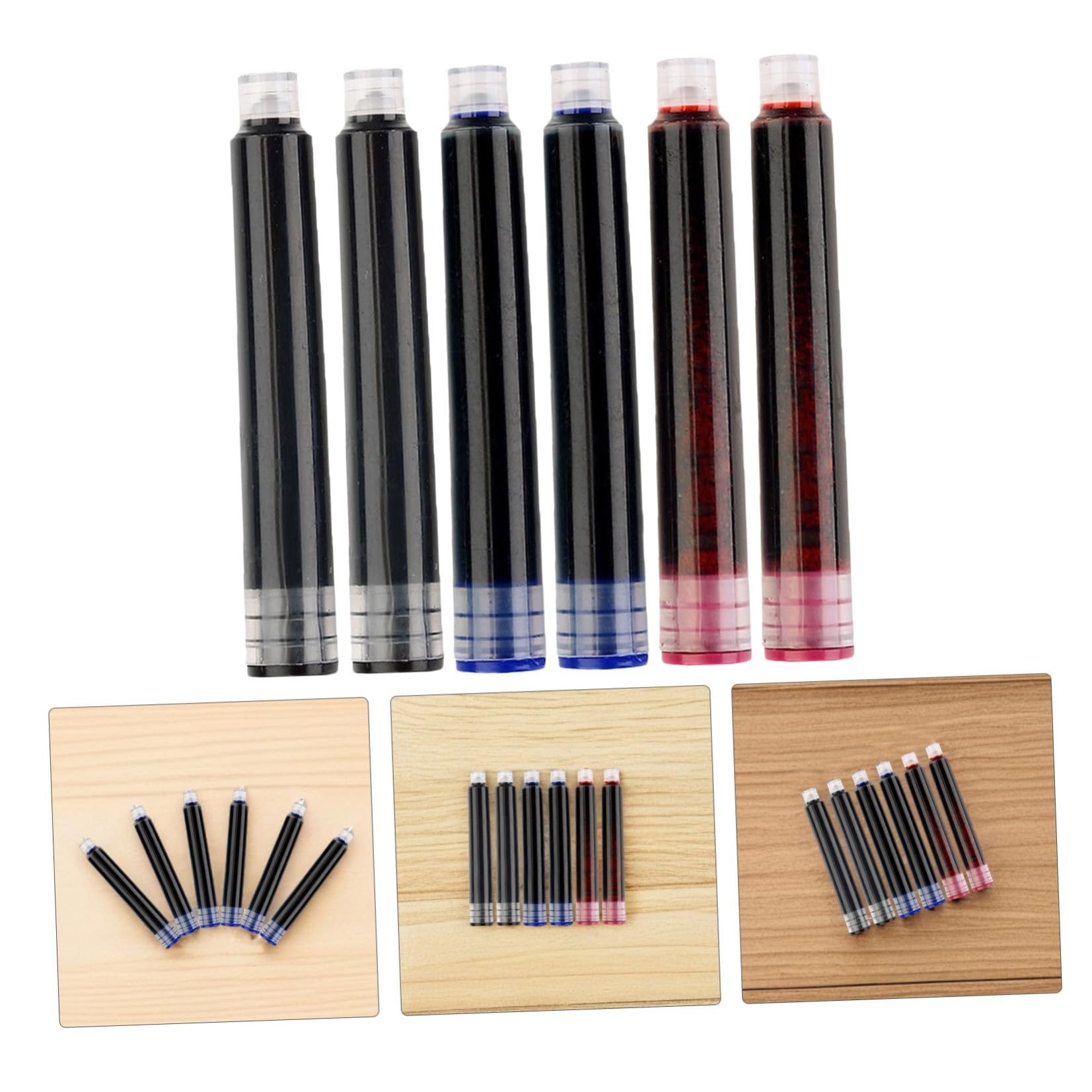 SECFOU 450 Pezzi Ricariche in Plastica per Penna Stilografica di Inchiostro 3,4 Mm Colori Blu Nero Rosso Facili da Sostituire per Scuola e Ufficio