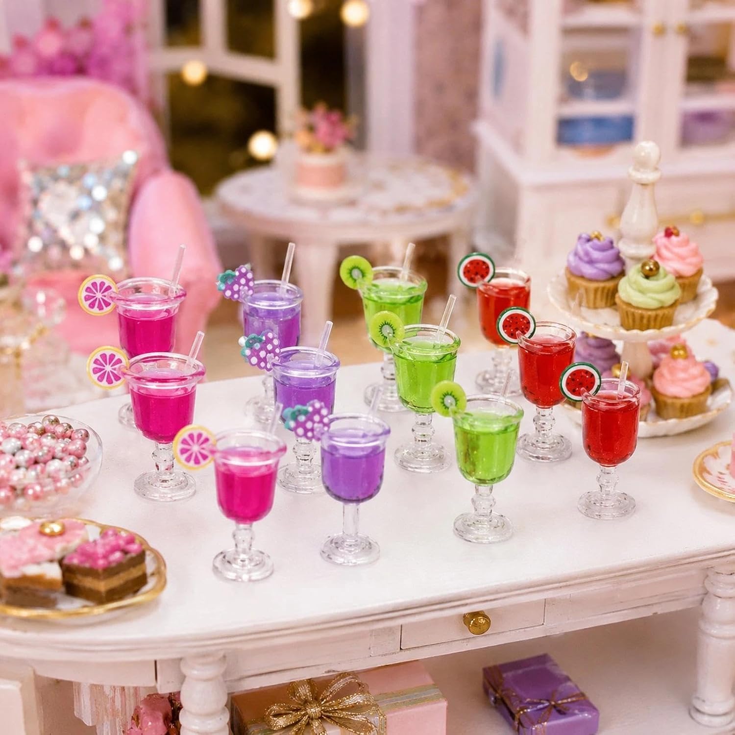 LOGOFUN 16 Pcs Dollhouse Juice Tea Beverage Bottle Miniature Cocktail Cups image 4