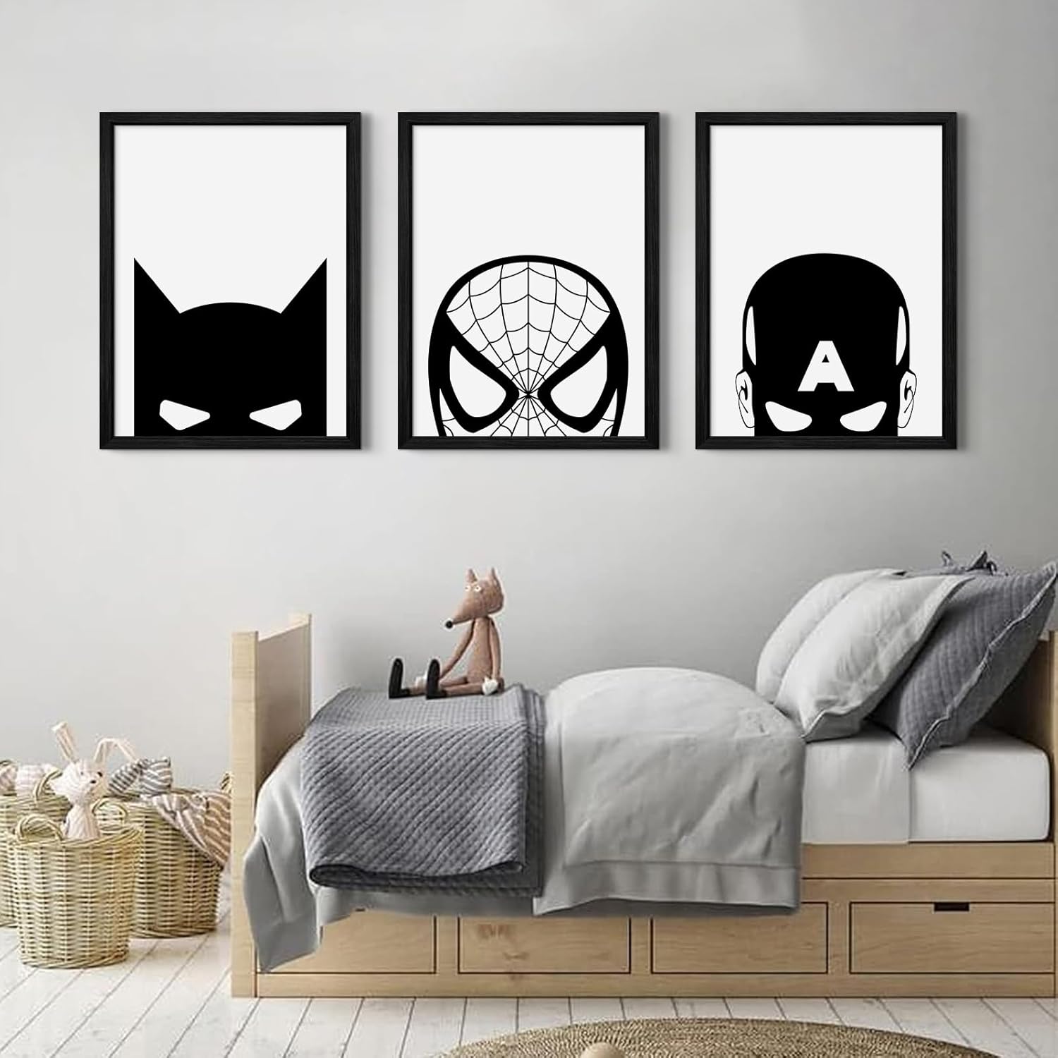 Superhero Spiderman Canvas Wall Art Black And White Wall Art Superhero Posters Spiderman Pictures Painting Wall Decor Superhero Poster for Living Room Bedroom 12x16 Inch Black Framed Set of 3