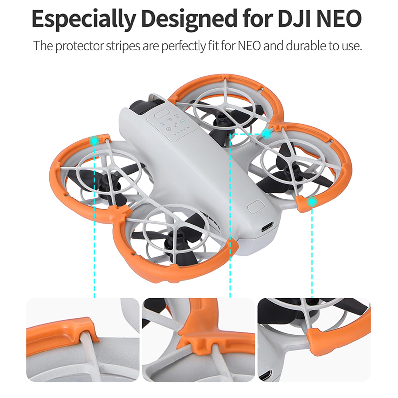 Propeller Guard Protector Drone Accessories for DJI NEO,Prop Bumper Strip Set Anti-Collision and Anti-Scratch Bumper Ring Protective Cover Accessories for DJI NEO Combo Drone (Orange) - Image 4