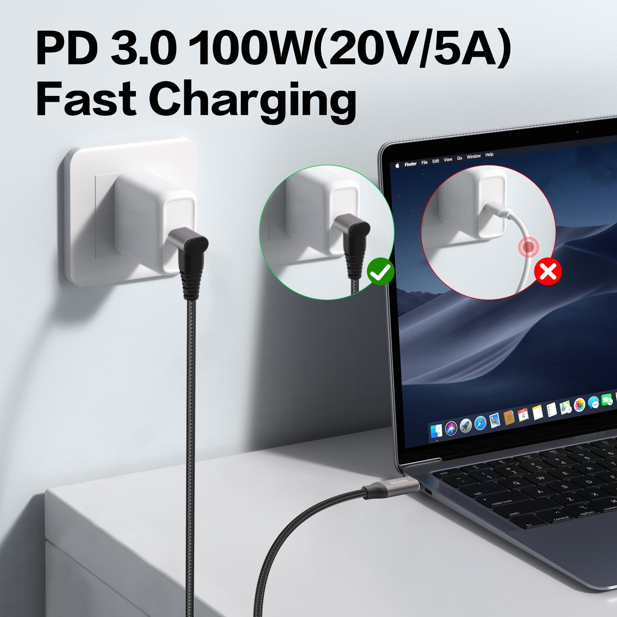 USB C To USB C 90 Degree Cable YACSEJAO 10Gbps USB Type-C 3.1 Gen2 Male - View #10