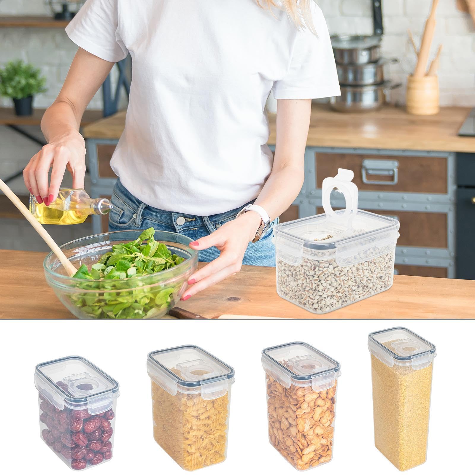 5Piezas Botes Cocina Almacenaje, Recipientes para Alimentos, Contenedores Alimentos Herméticos, Recipientes de Alimentos con Tapa, Contenedores de Almacenamiento de Alimentos para Cereales, Harina