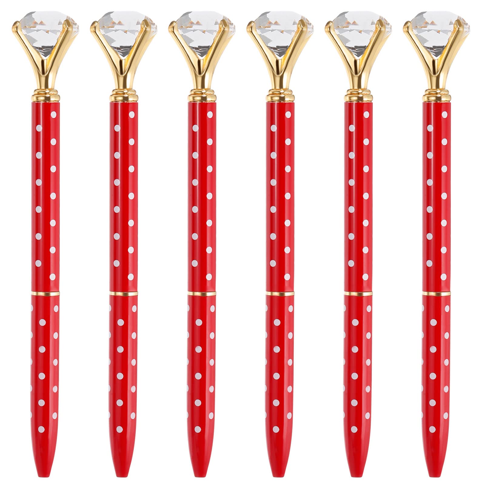 PATIKIL Black Ink Ballpoint Pen, 6 Pack Crystal Diamond Twist Metal Pen 1.0mm Medium Point for Note Taking Journaling Style 2, Red