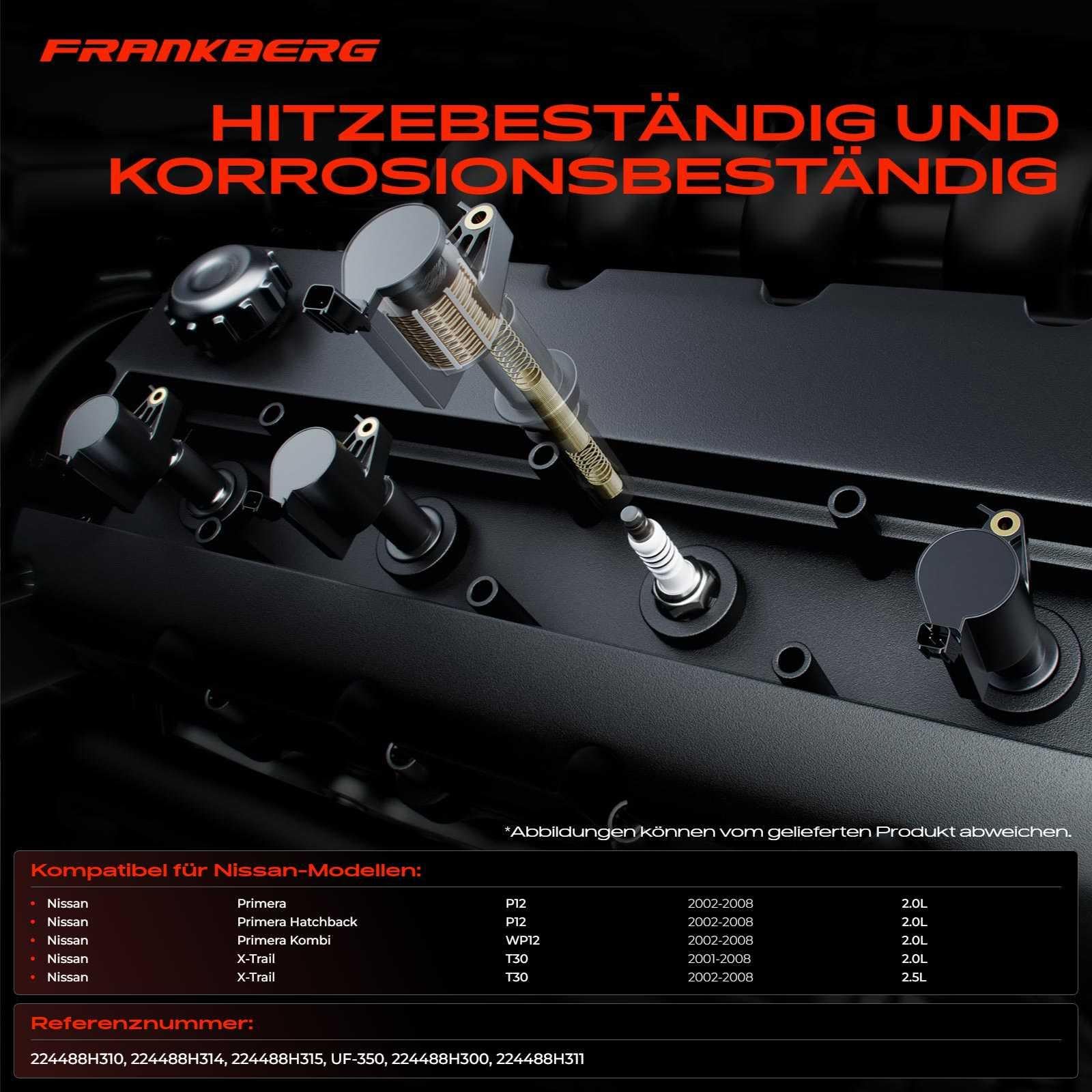Frankberg 4x Ontstekingsspoel Ontstekingsmodule Compatibel met Primera P12 2.0L 2002-2008 Primera Combi WP12 2.0L 2002-2008 X-Trail T30 2.0L 2001-2013 Vervang# 224488H315