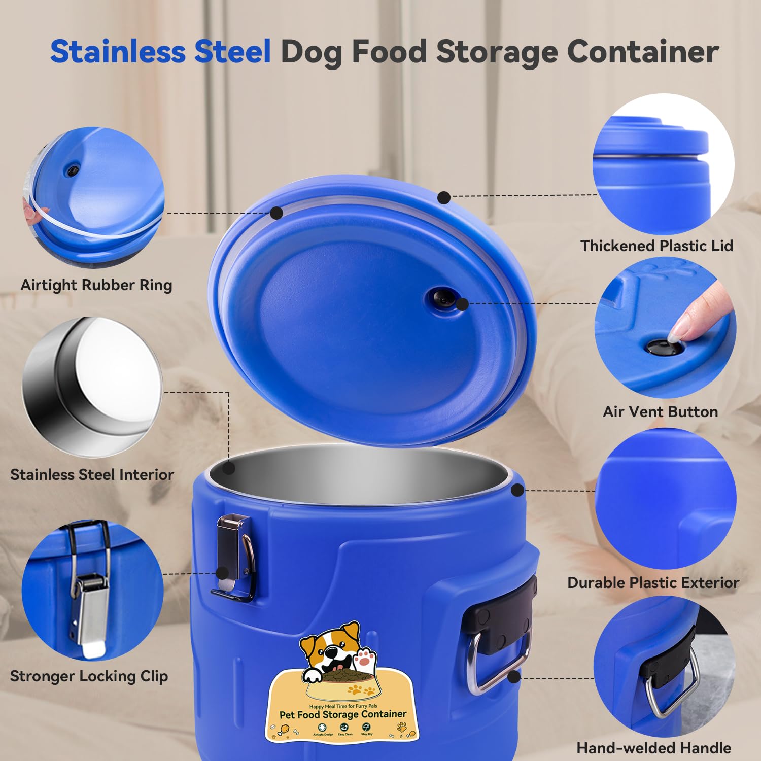 Newget 9.1 kg Hundefutter Vorratsbehälter Edelstahl Luftdicht Tierfutter Vorratsbehälter und Langlebiger Kunststoff Lebensmittelbehälter Großer Metall Katzenfutterbehälter mit Deckel und Schaufel zum