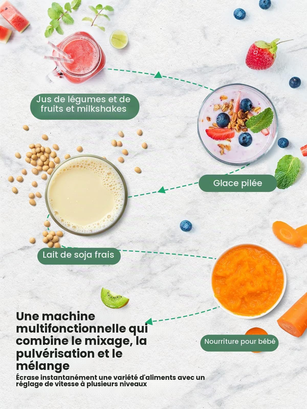 Huanyu Mixeur Smoothie Maker Mixeur haute vitesse de grande capacité 3,9 litres Mélangeur multifonctionnel commercial de 2800W pour piler la glace, le jus, le smoothie, le milkshake et le lait de soja