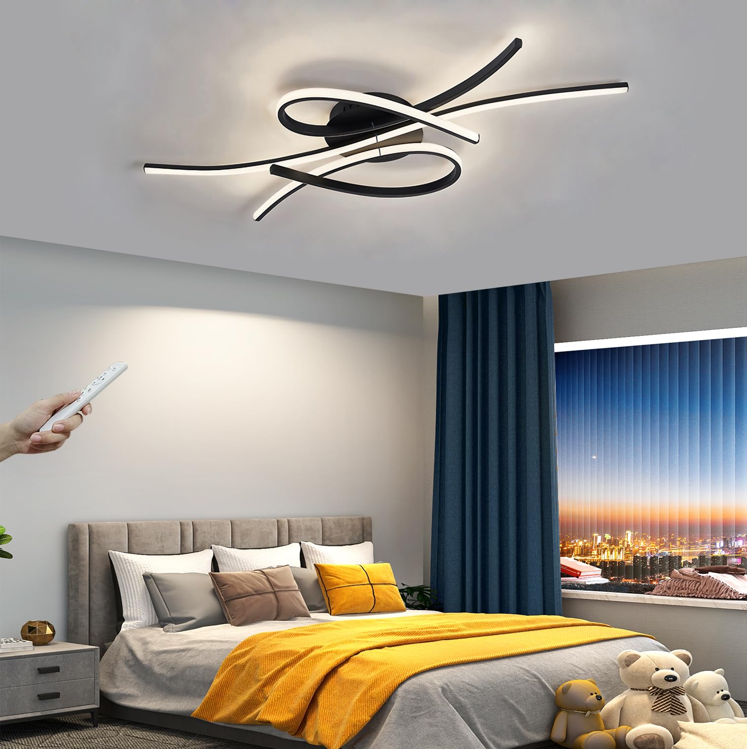 Plafoniera LED Dimmerabile Lampada da soffitto Nero 40W Moderna soggiorno con telecomando Design creativo Illuminazione lampadario in metallo acrilico per soggiorno camera da letto sala da pranzo 80cm