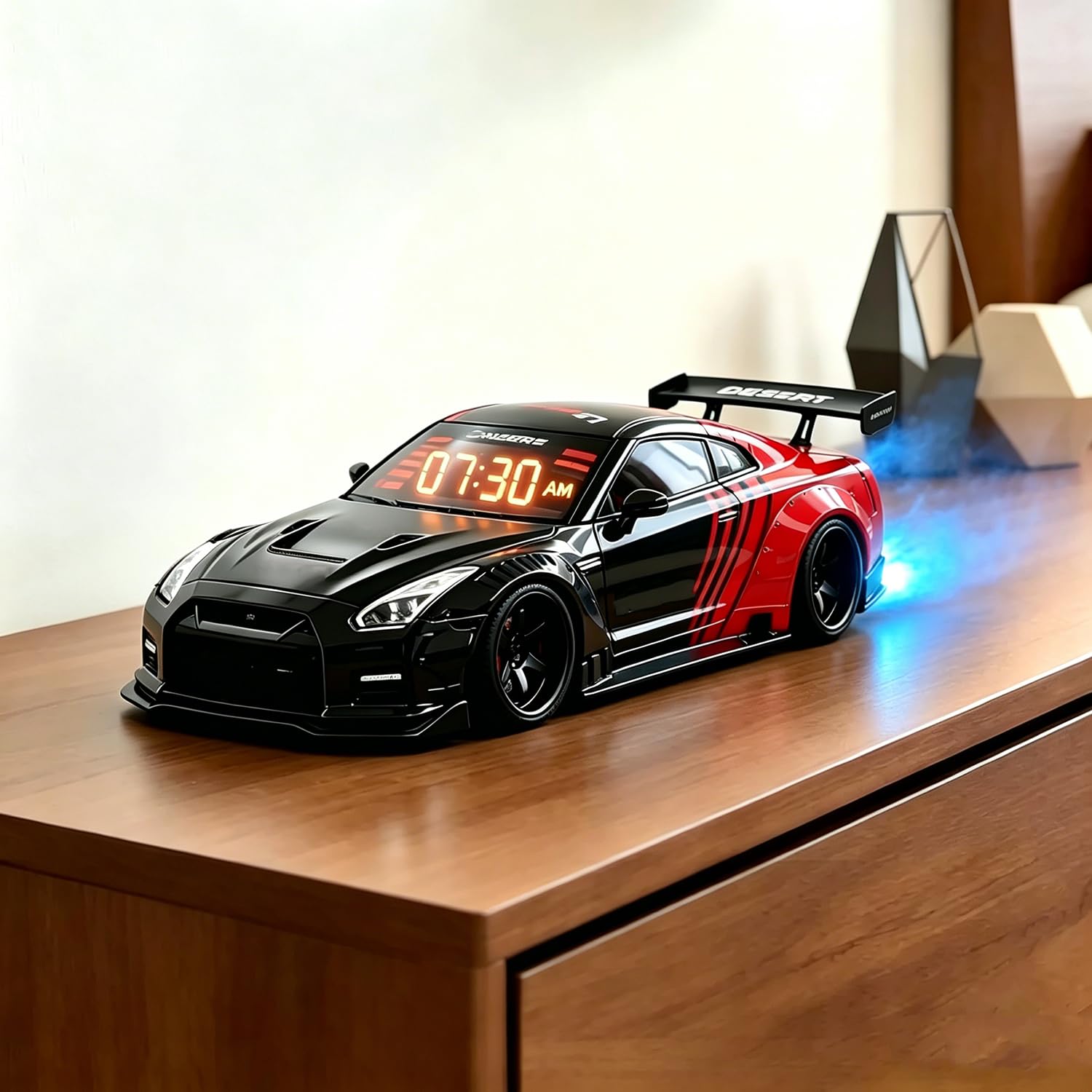 Despertador con diseño de Coche Deportivo y Pantalla de visualización(Rojo)