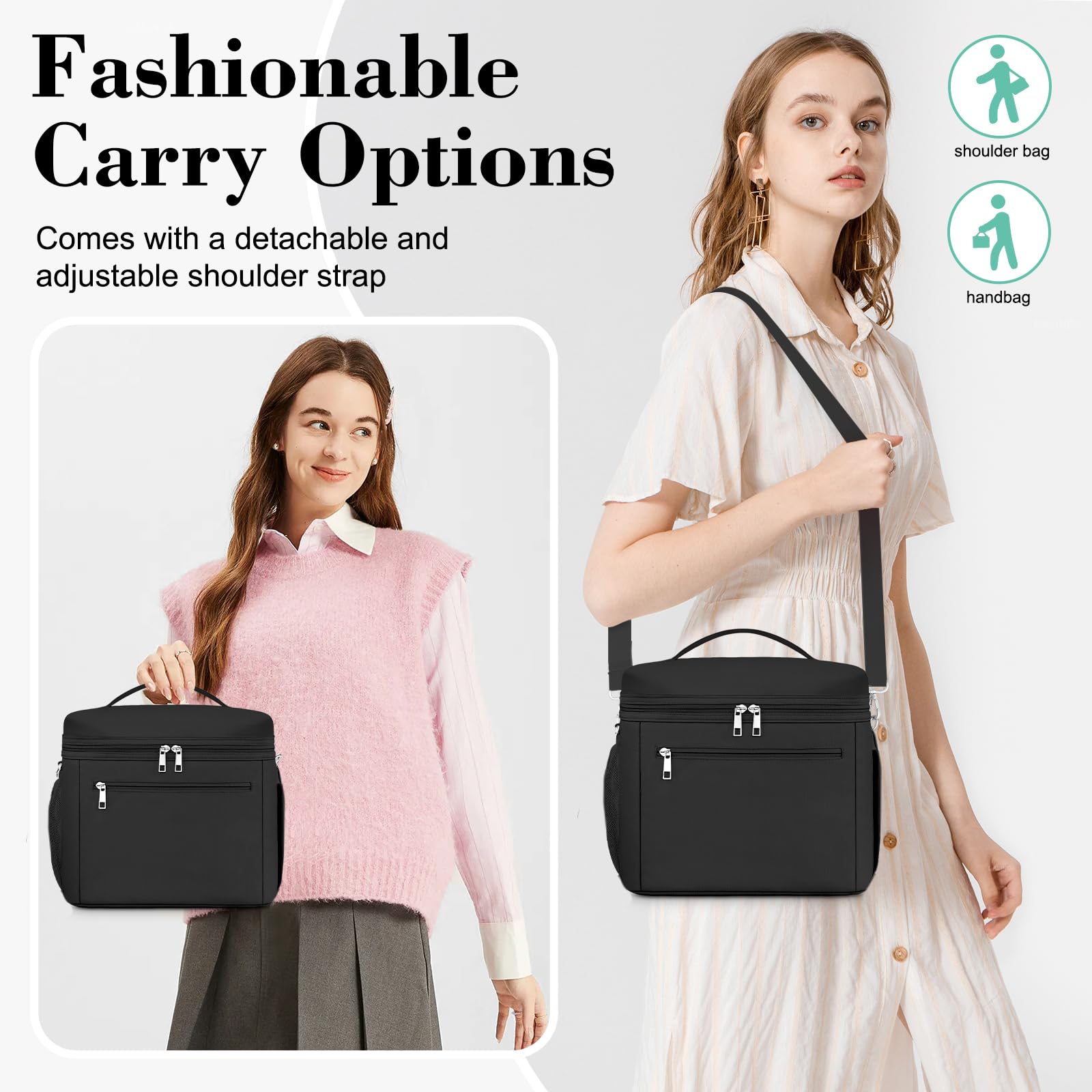 Lonchera térmica para mujeres y hombres, pequeña lonchera reutilizable a prueba de fugas, bolsa de almuerzo portátil para el trabajo, picnic (negro) 4