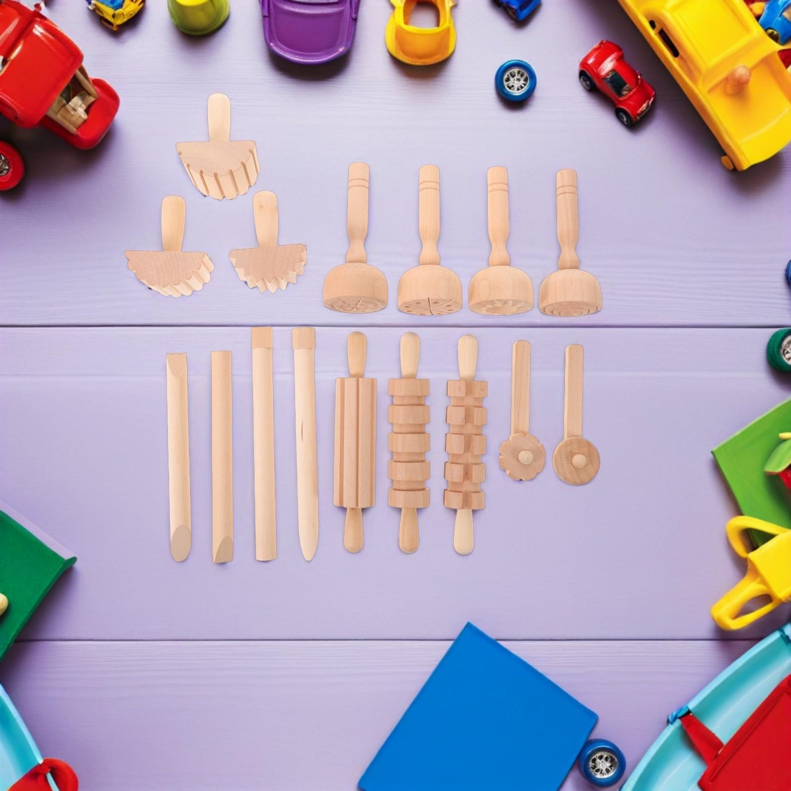 NUOBESTY 1 Set di Strumenti in Legno per Modellare L'argilla con Timbri Manuali - Kit Fai da Te per Modellare La Pasta Modellabile per attività Artistiche E Creative per Bambini a Casa E a Scuola.