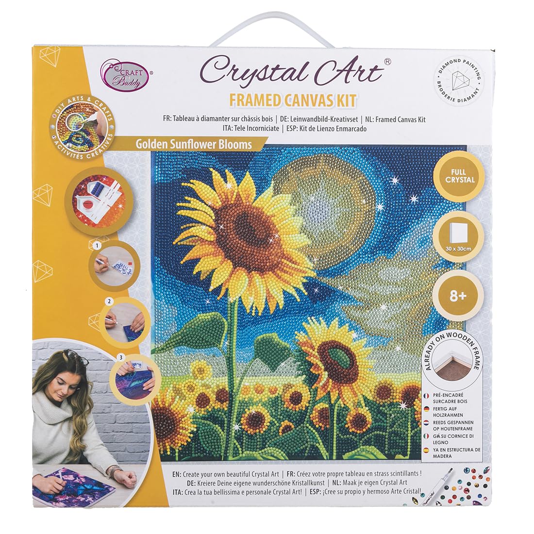 Kit tableau broderie diamant champ de tournesol 30x30 cm activité manuelle adulte et enfant