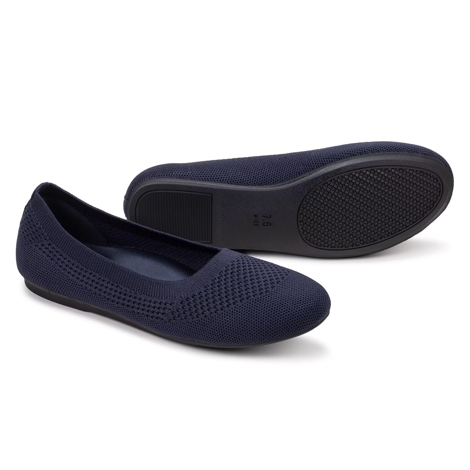 Frank Mully Damen-Ballerinas breite Slip-on-Strickschuhe runde Zehenpartie