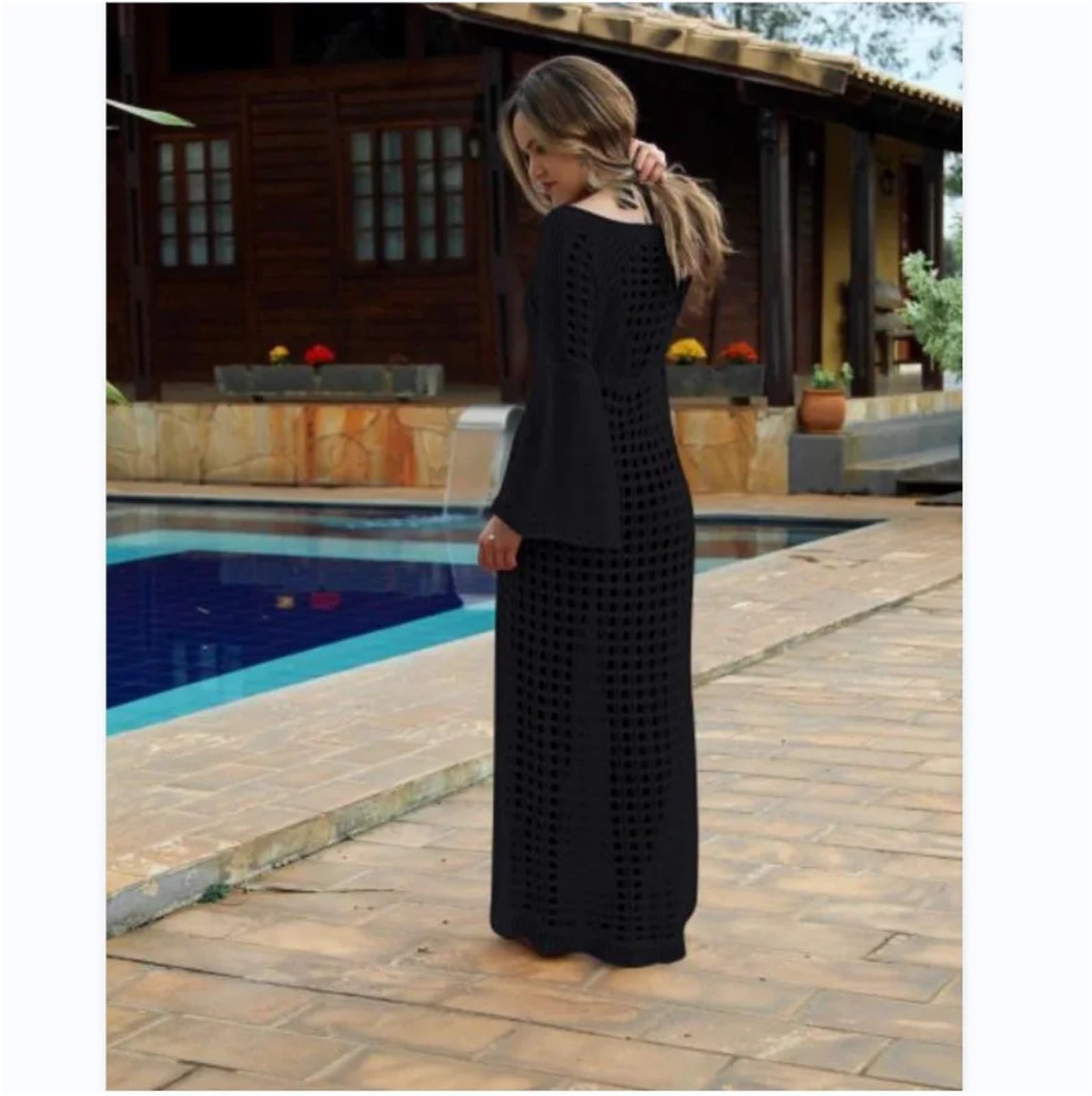 Abito da Spiaggia Vestito da Spiaggia Anti-Sole Estivo for Le Donne Copricostume da Bikini Vestito da Spiaggia con Maniche a Lanterna for Bikini da Donna