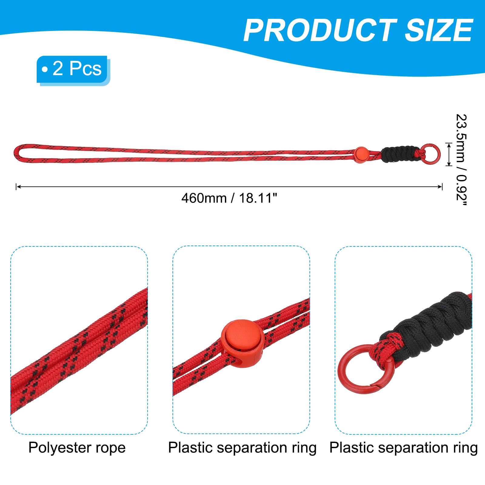 PATIKIL Braided Lanyard 2 Pcs Braided Keychain with Metal Clip, Red & Black, Red/Black, 18" x 1" - Image 2