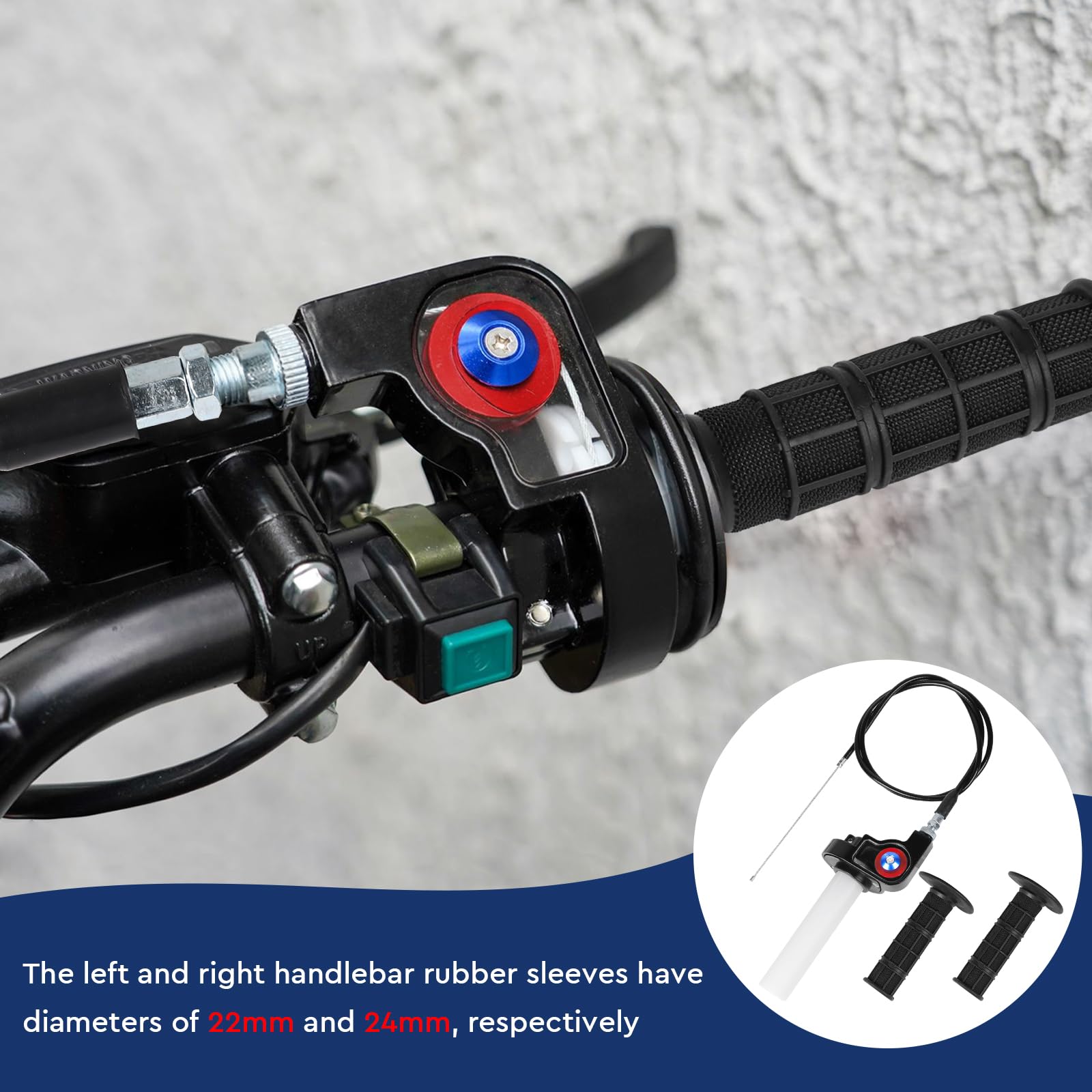 BlueXP Motorrad Schnellgasgriff Set 22mm - Universal Gasgriff Mit Kabel & Lenkergriffen
