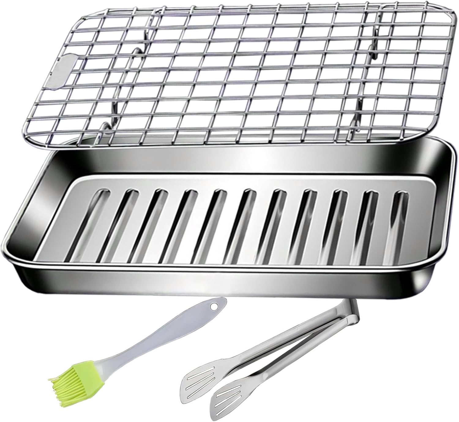 Stainless Steel Baking Sheet Set, Sheet Pan for Oven with Wire Rack, Clips and Oil Brush - Warp Resistants Metal Baking Sheets, Nonstick Rectangle Baking Tray Heat-resistants(440x320mm)