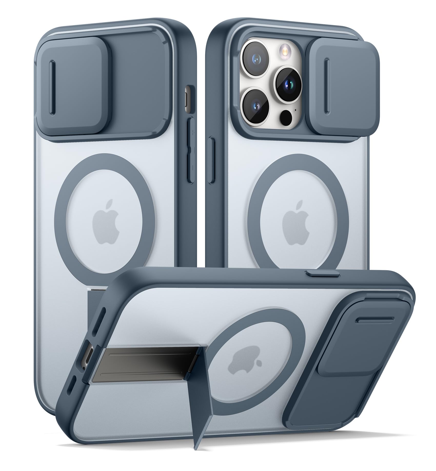 SURITCH for iPhone 14 Pro Max Case, Compatible with MagSafe, Built-in Kickstand & Camera Cover & Translucent Back, Shockproof Rugged Protective Phone Cover 6.7 Inch, Blue