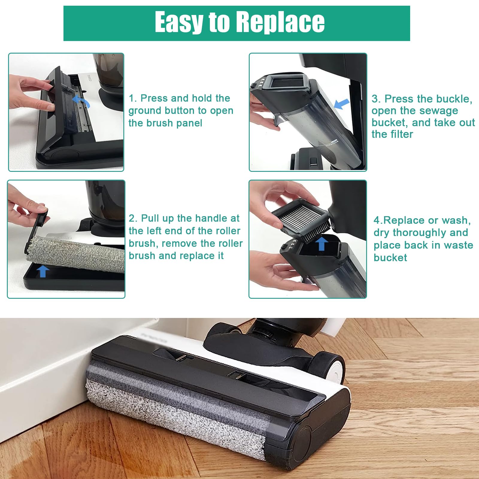 Set Ricambi Per Aspirapolvere Dreame H12/H11 Core - 2 Spazzole Rullo + 2 Filtri HEPA - Foto 6