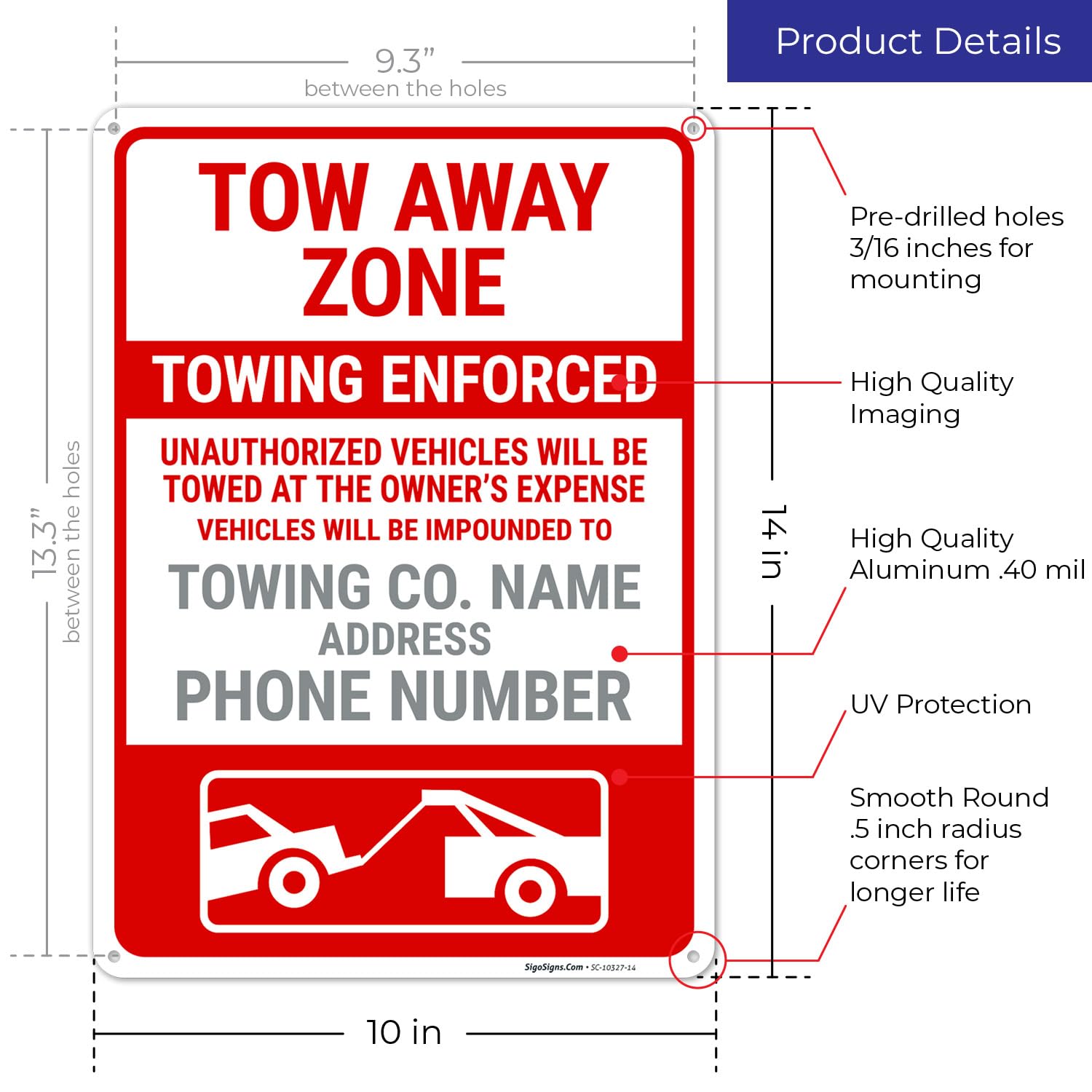 USA TOW AWAY ZONE看板 Custom Tow Away Zone Sign, Towing Enforced Personalized Text