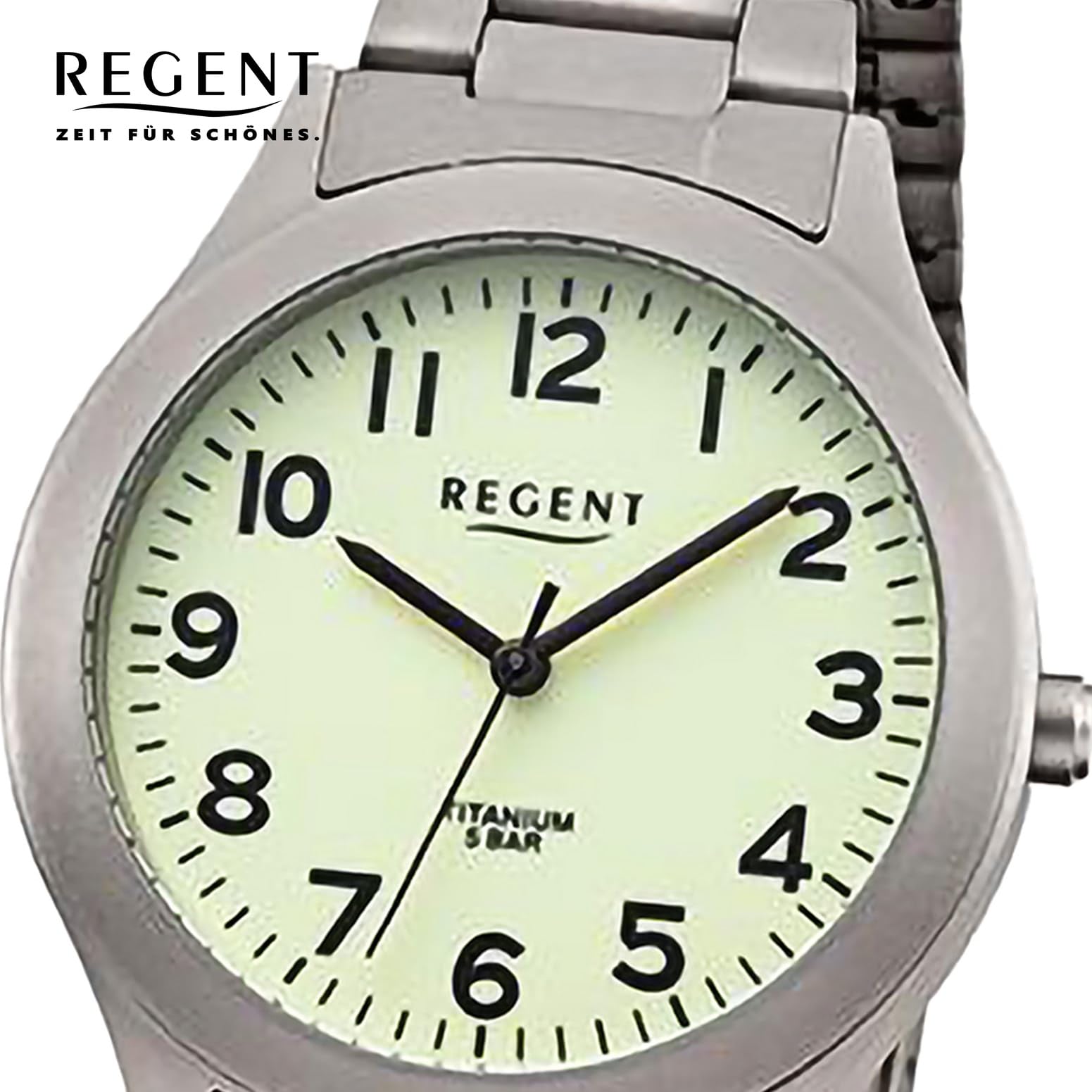 REGENT Zegarek męski z tytanowymi ogniwami i tytanową obudową 37 mm średnica kwarcu cyfry arabskie