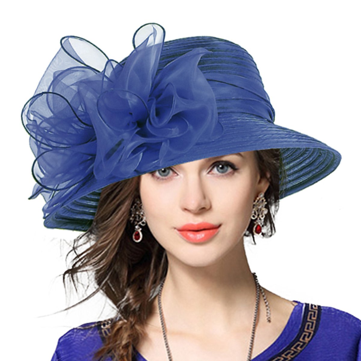 Vecry Women's Navy Lady Oaks Derby Dress Church Cloche Hat Ascot Bucket Wedding Bowler Hats (Navy)