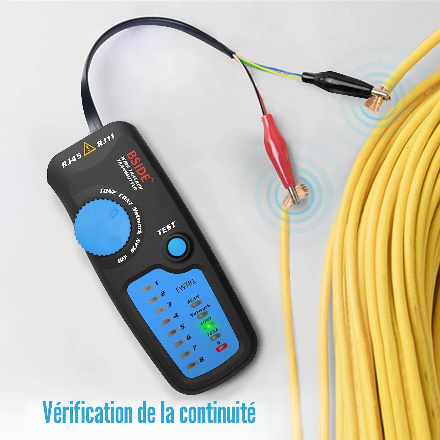 Bside FWT81 Traceur de fil RJ45 RJ11 Testeur de ligne réseau téléphonique LAN TV Détecteur de ligne électrique Collation de câble Contrôleur de continuité avec lampe de poche