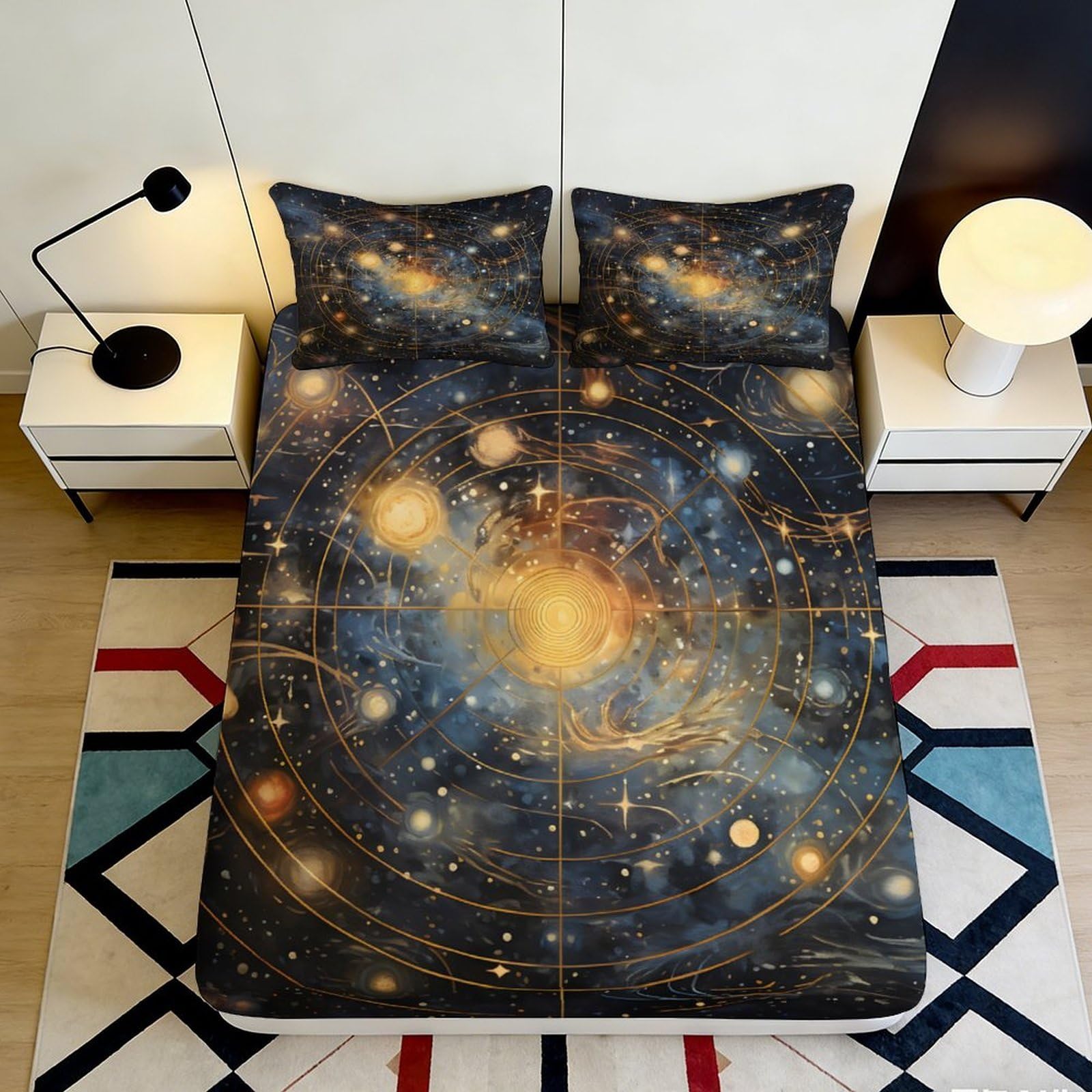 3D Printed Galaxy Starry Sky Fitted Sheet Microfiber Soft Breathable Cosmic Nebula Mattress Cover Bedroom Decor 200x200x25cm